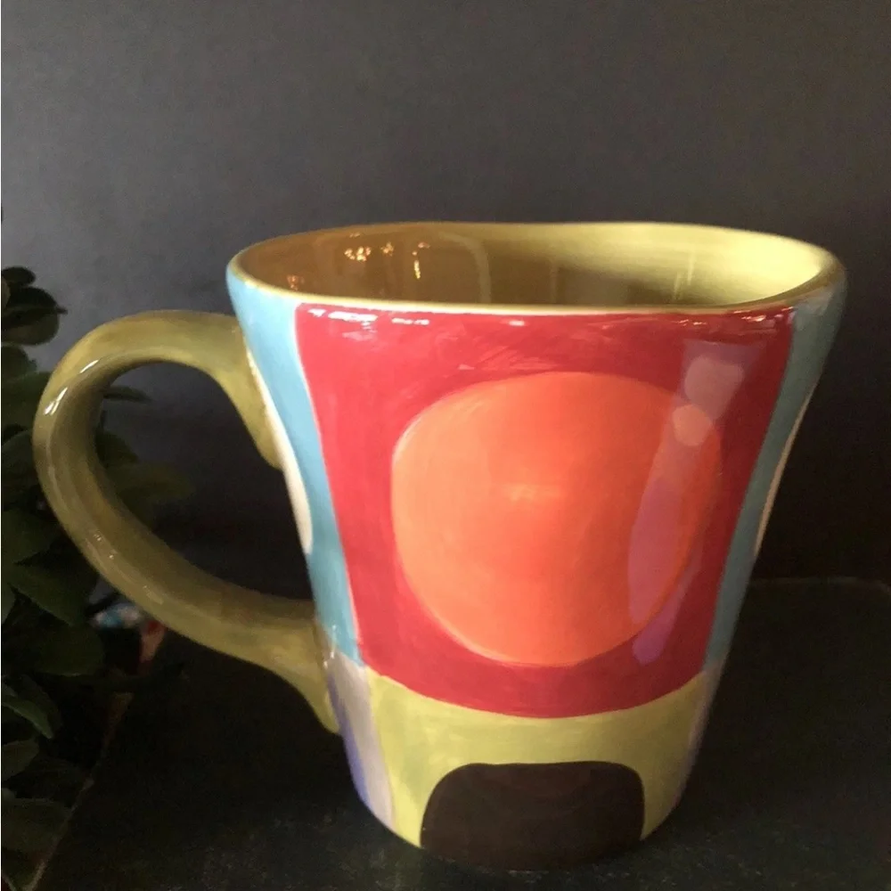 2 Pier 1 Hand-Painted Urban Dot Coffee Mug Colorful Earthenware 16 oz. Excellent